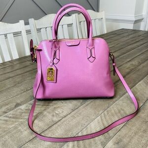 Lauren Ralph Lauren Tate Dome Satchel Raspberry Rose Leather Bag